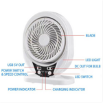 4-in-1 Solar Rechargeable Fan with LED Light & USB Charging (8” Portable Cooling Fan) - Image 7